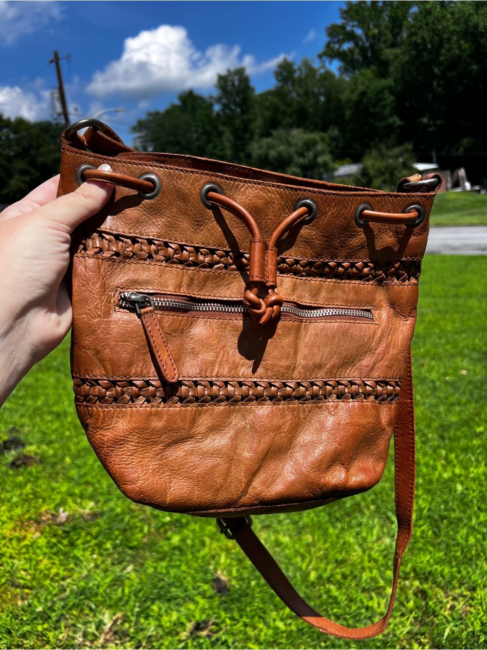 Vilenca Holland Genuine Leather Bucket Crossbody Bag